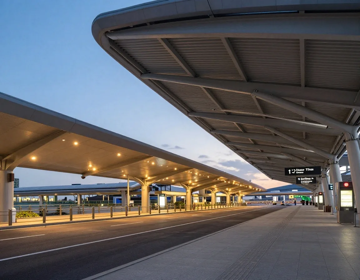 Melbourne Airport departures concourse roadway at twilight