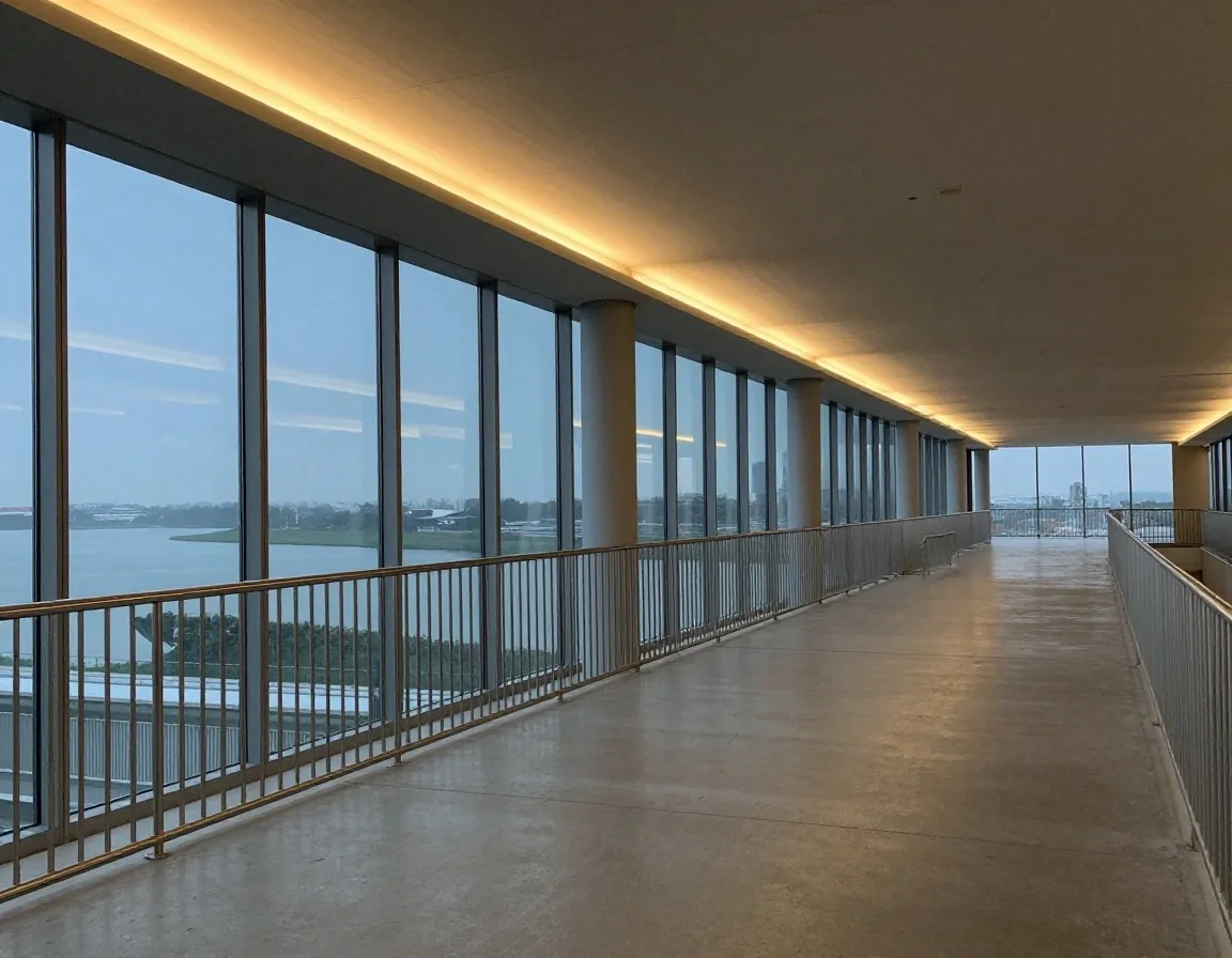 Elevated covered terminal walkway at Melbourne Airport